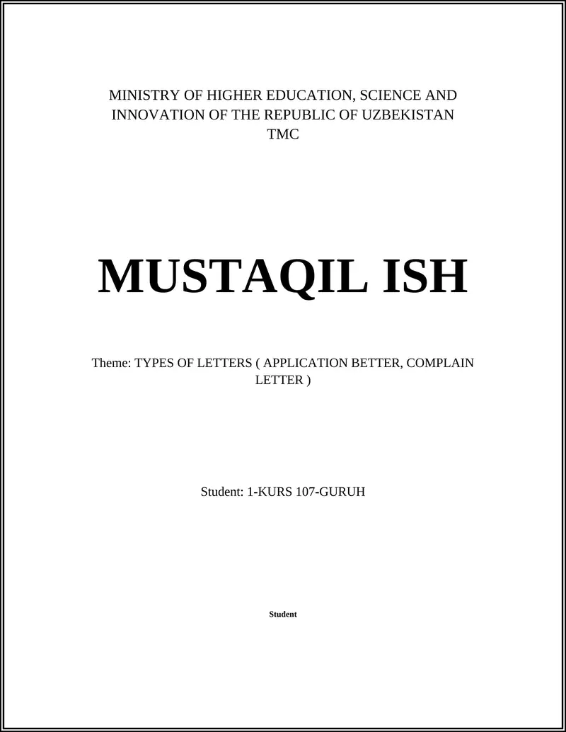 TYPES OF LETTERS ( APPLICATION BETTER, COMPLAIN LETTER )