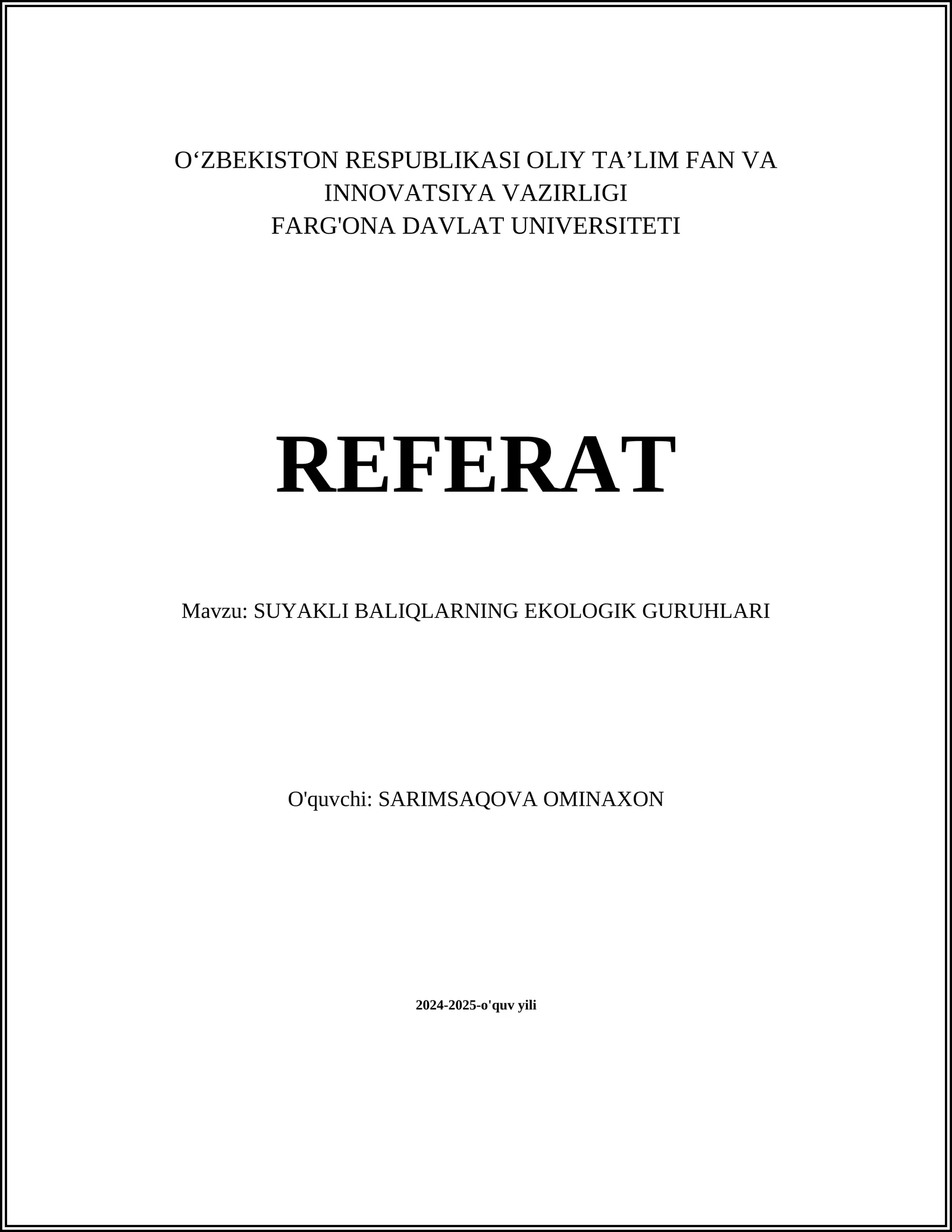 SUYAKLI BALIQLARNING EKOLOGIK GURUHLARI