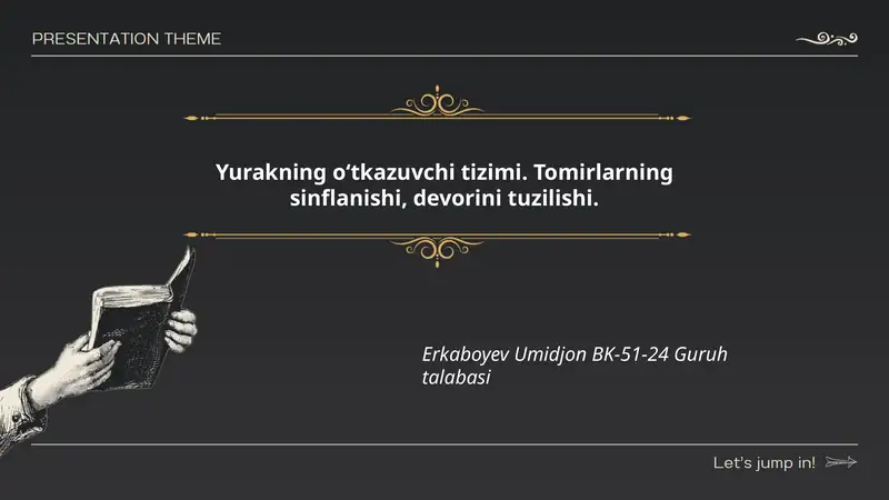 Yurakning oʻtkazuvchi tizimi. Tomirlarning sinflanishi, devorini tuzilishi