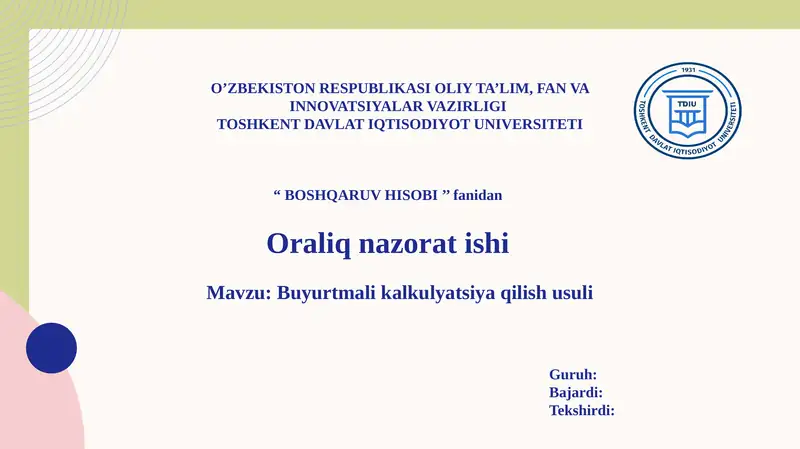 Buyurtmali kalkulyatsiya qilish usuli