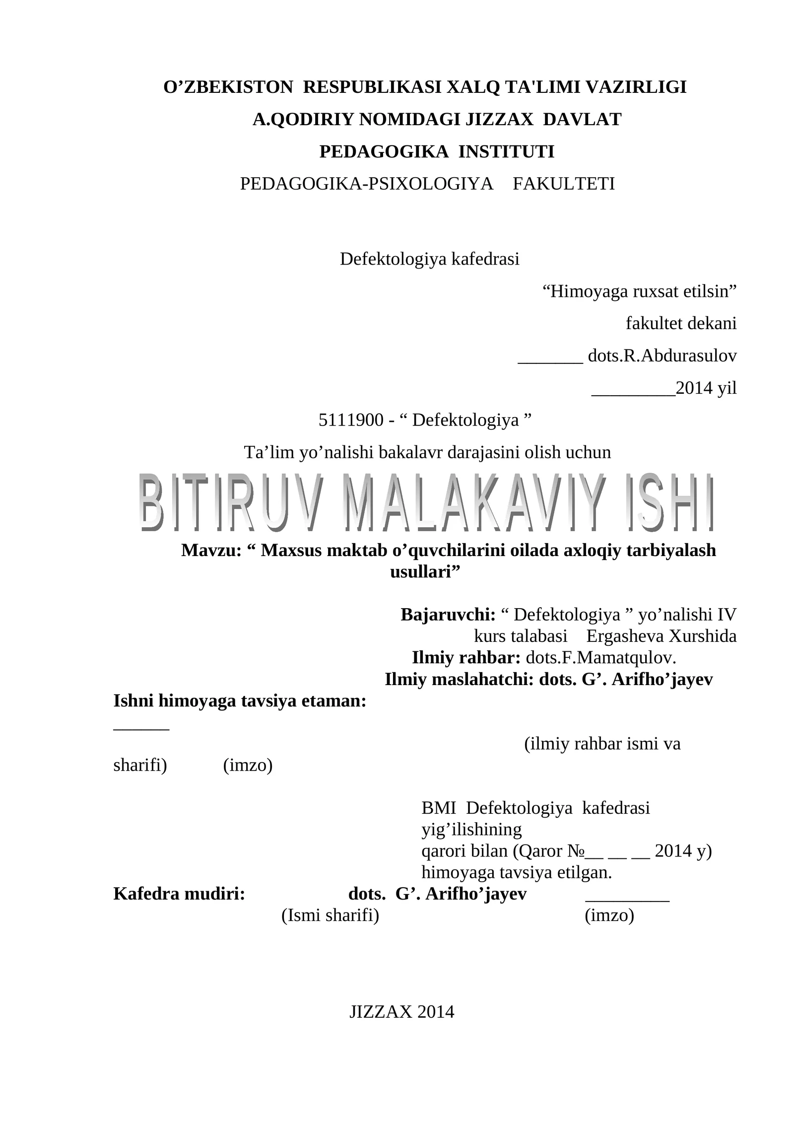 Maxsus maktab o’quvchilarini oilada axloqiy tarbiyalash usullari