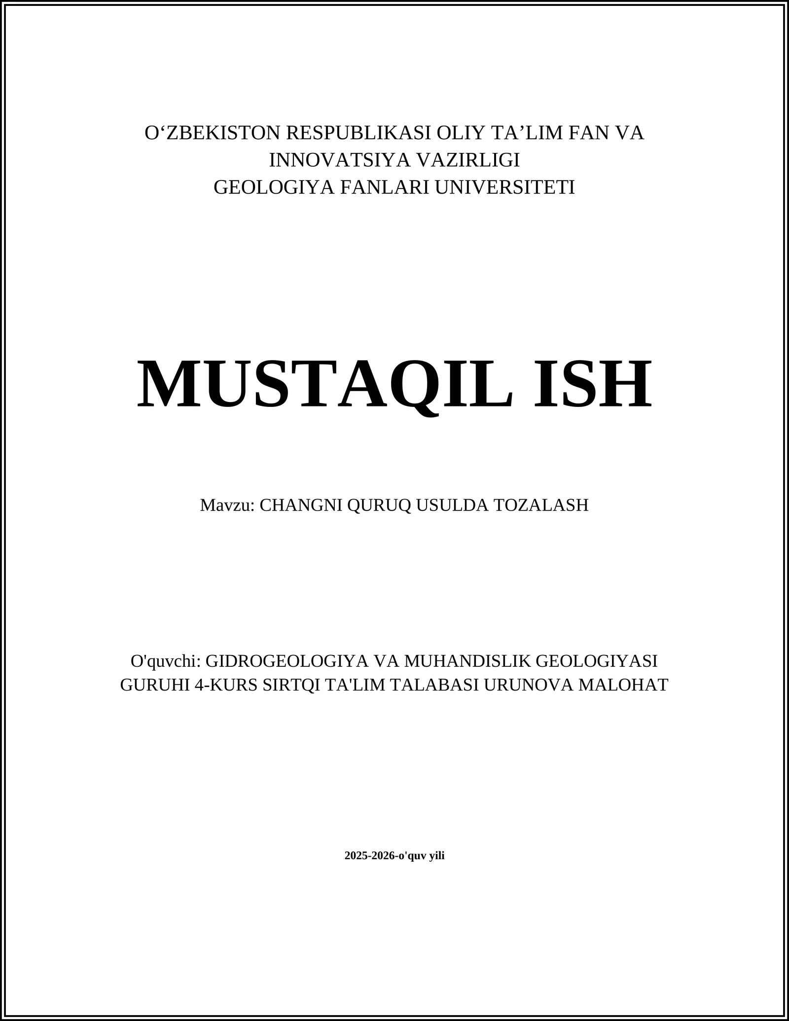 CHANGNI QURUQ USULDA TOZALASH