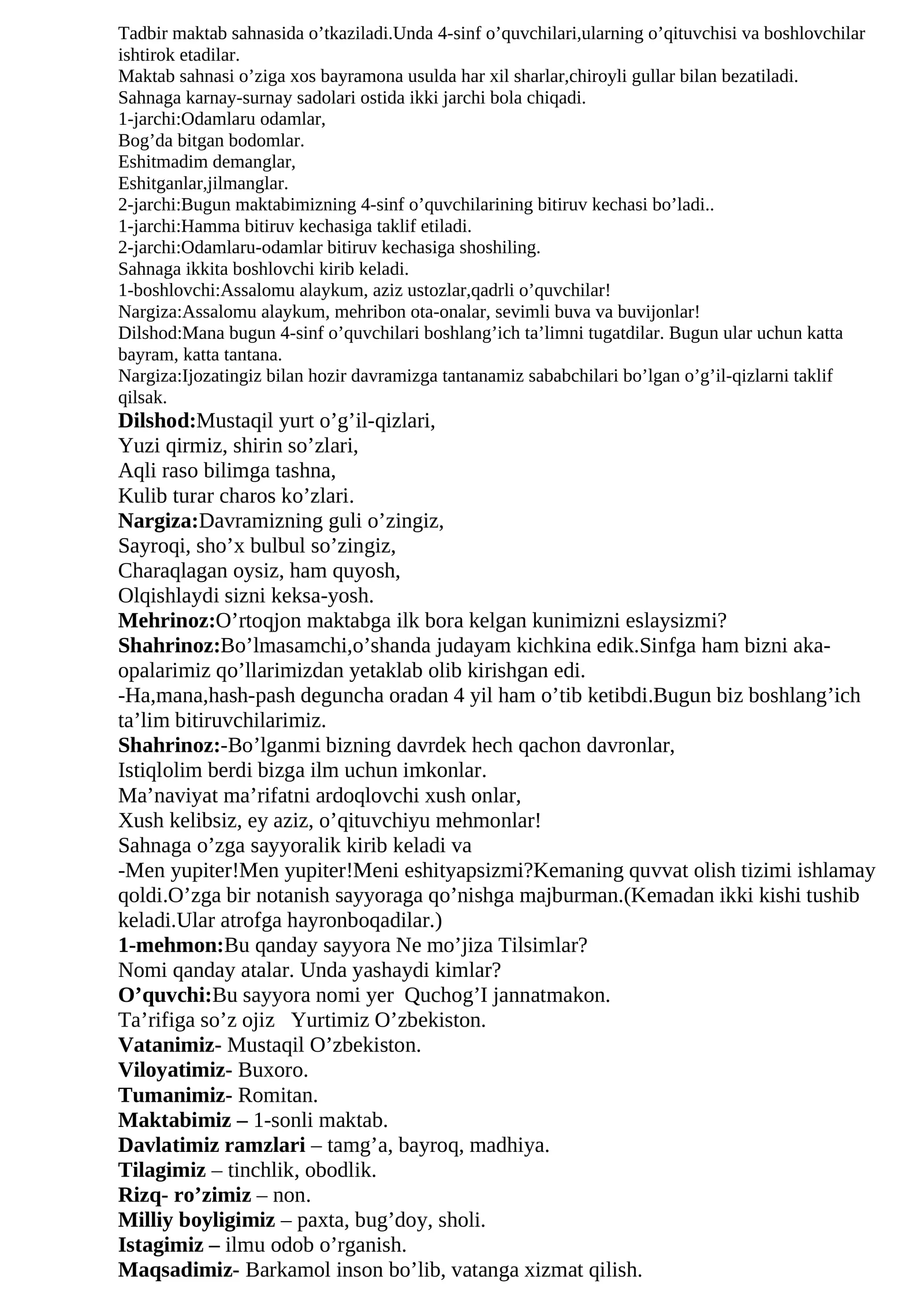 4-sinf o’quvchilarining bitiruv kechasi