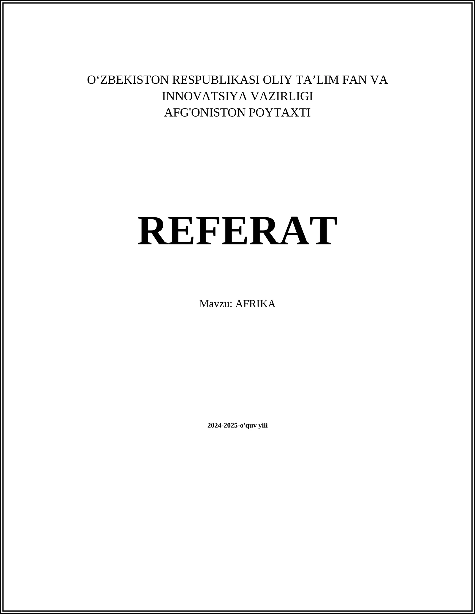 AFG'ONISTON POYTAXTI REFERAT