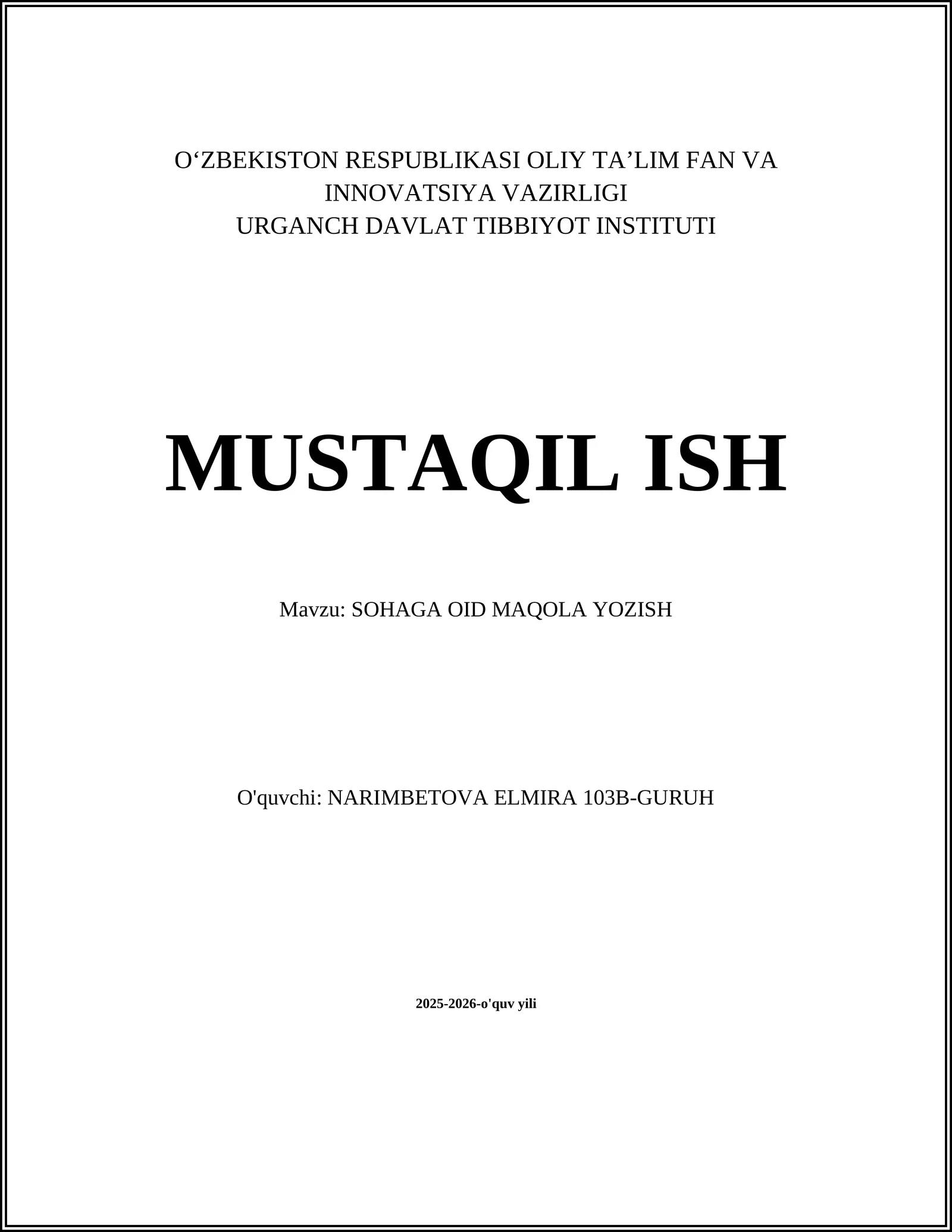 SOHAGA OID MAQOLA YOZISH