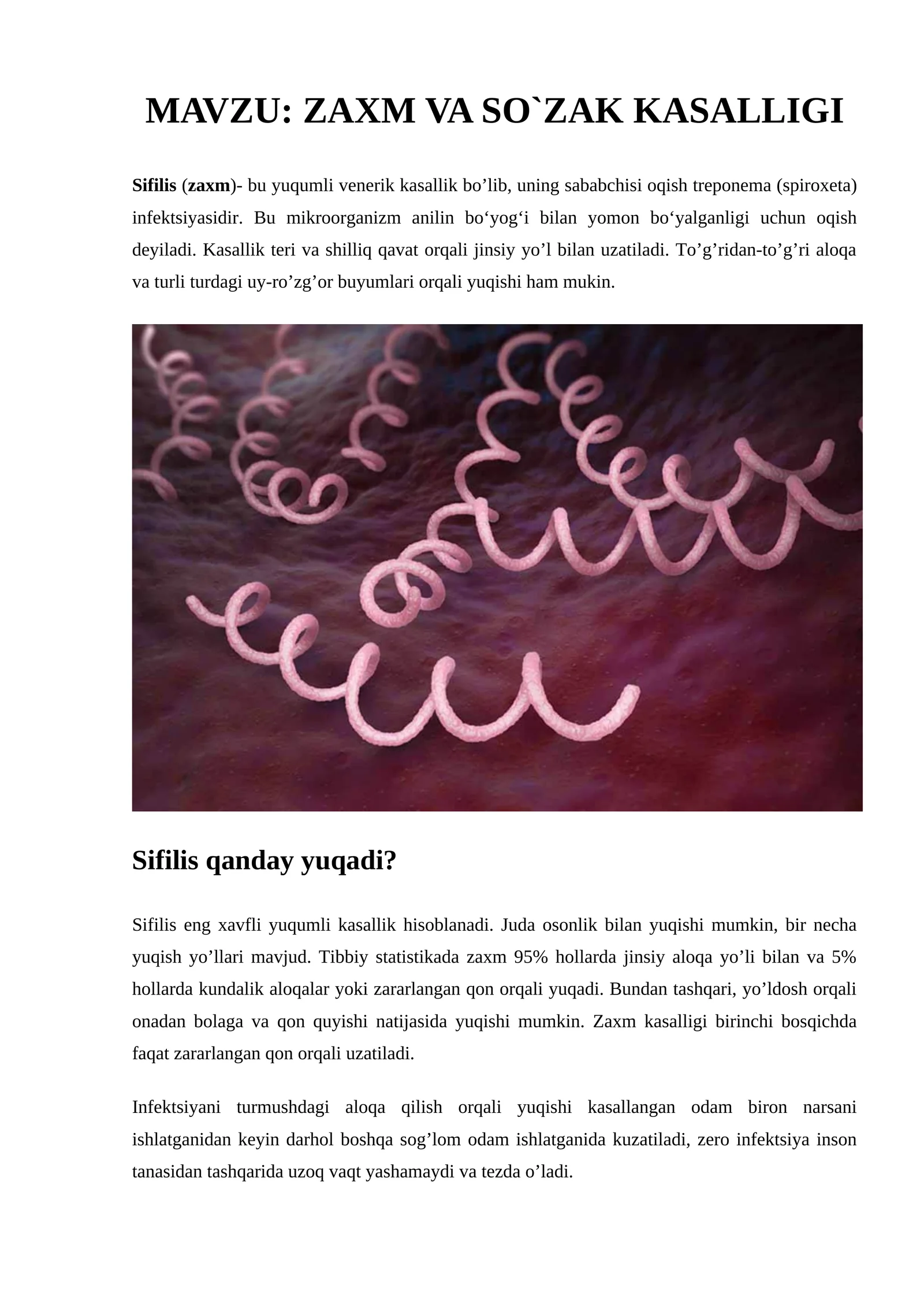 ZAXM VA SO`ZAK KASALLIGI