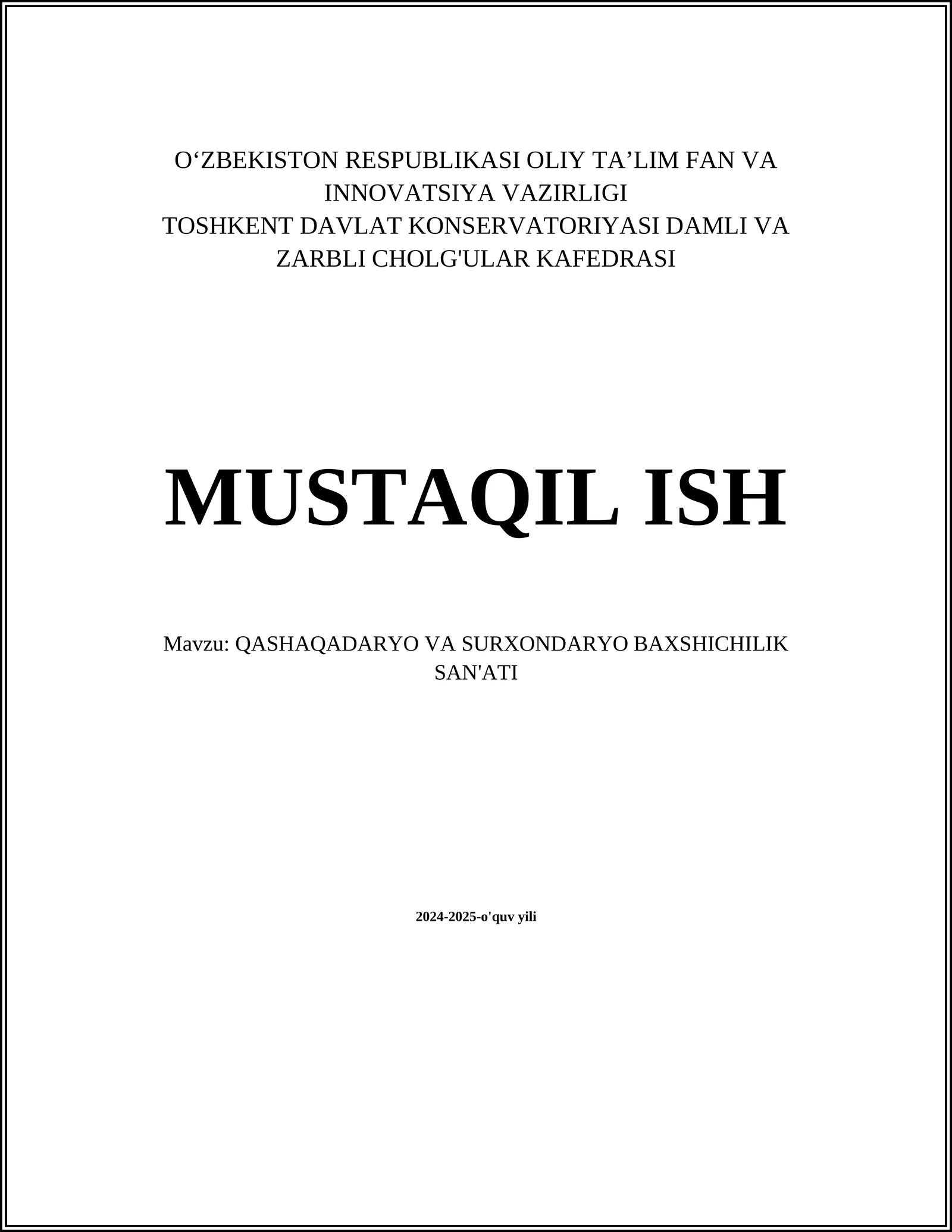 QASHQADARYO VA SURXONDARYO BAXSHICHILIK SAN'ATI