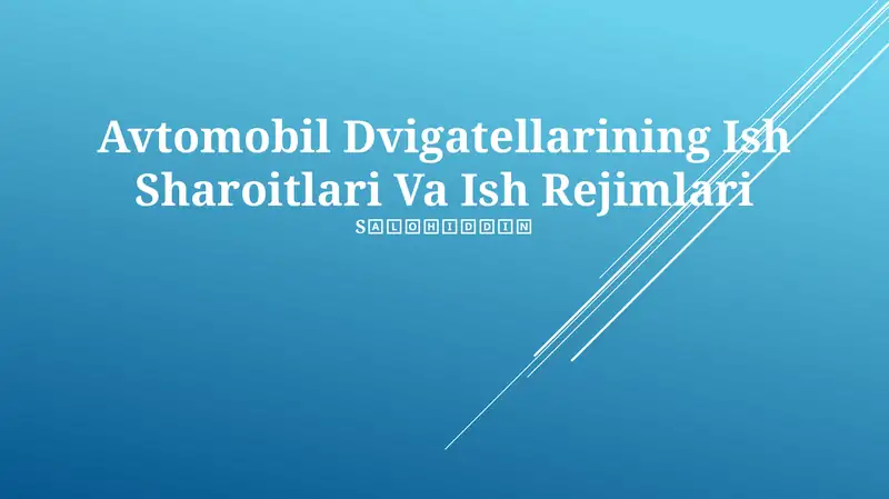 Avtomobil Dvigatellarining Ish Sharoitlari Va Ish Rejimlari