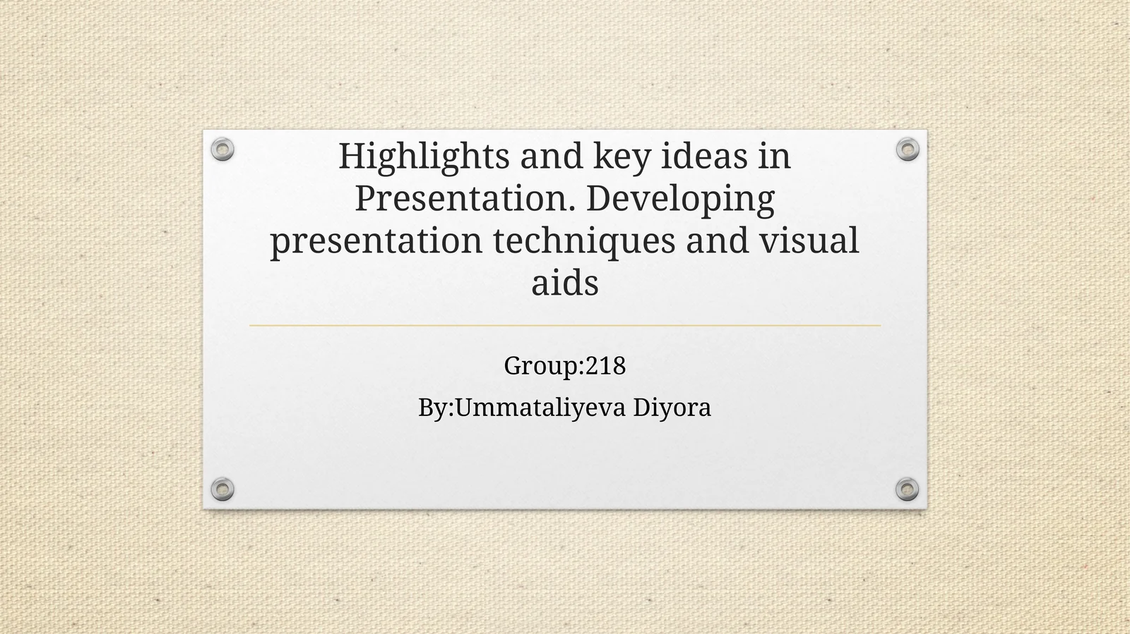 Presentation. Developing presentation techniques and visual aids