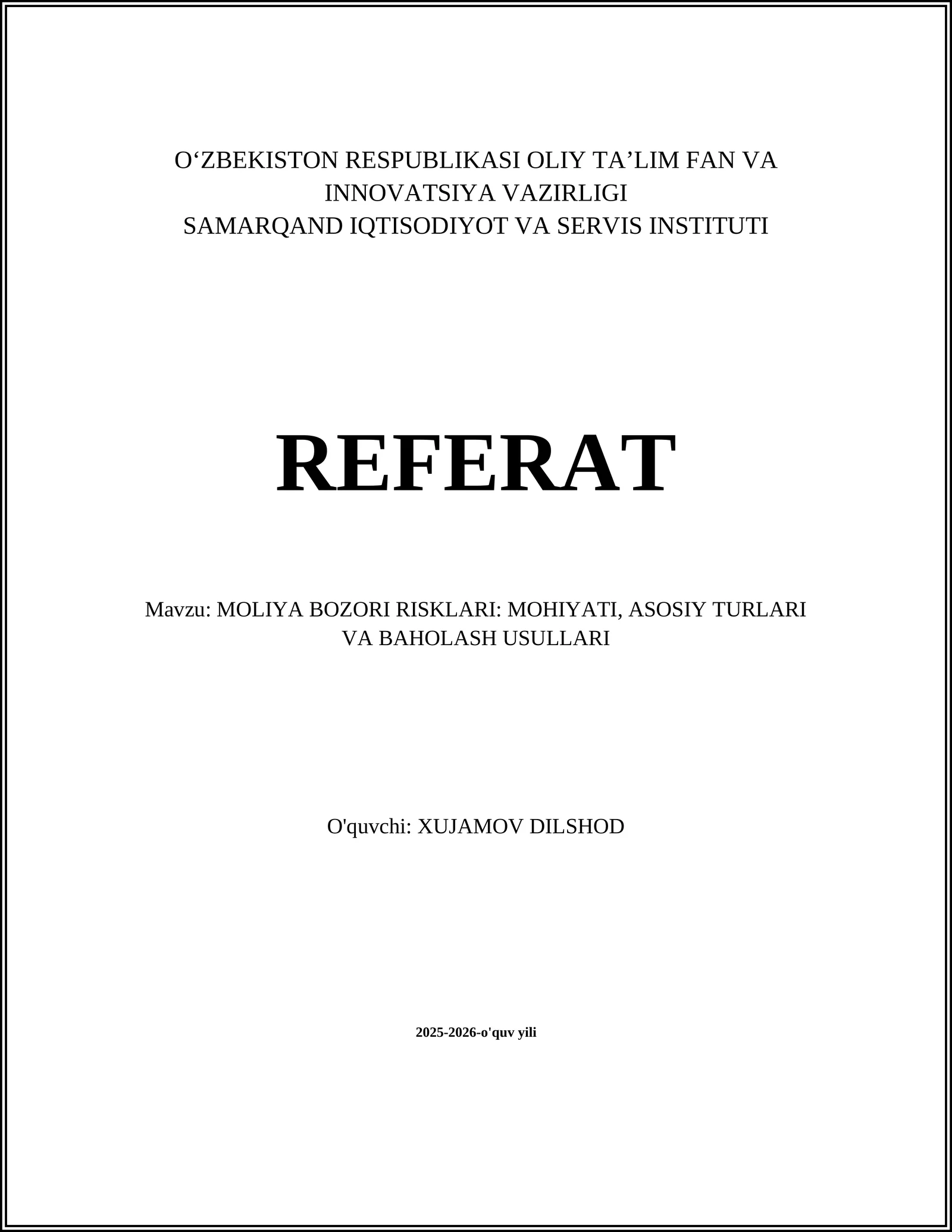 Moliya bozoridagi risklar