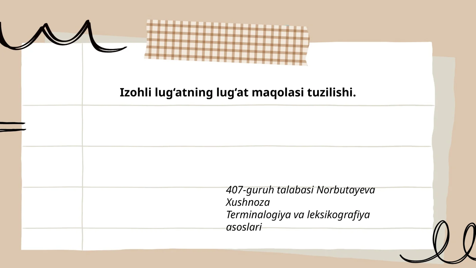 Izohli lug‘atning lug‘at maqolasi tuzilishi