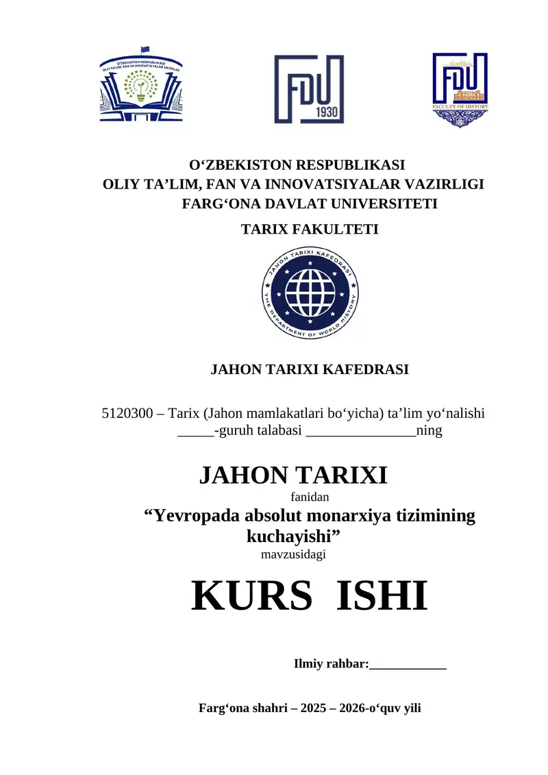 Yevropada absolut monarxiya tizimining kuchayishi