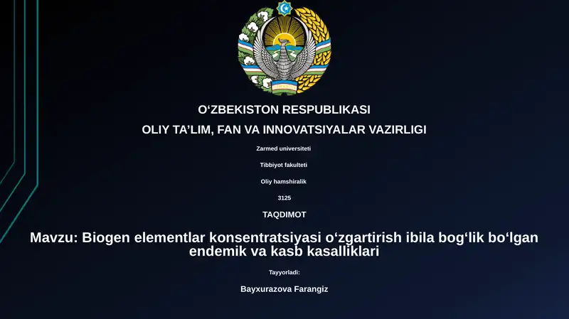 Biogen elementlar konsentratsiyasi oʻzgartirish ibila bogʻlik boʻlgan endemik va kasb kasalliklari