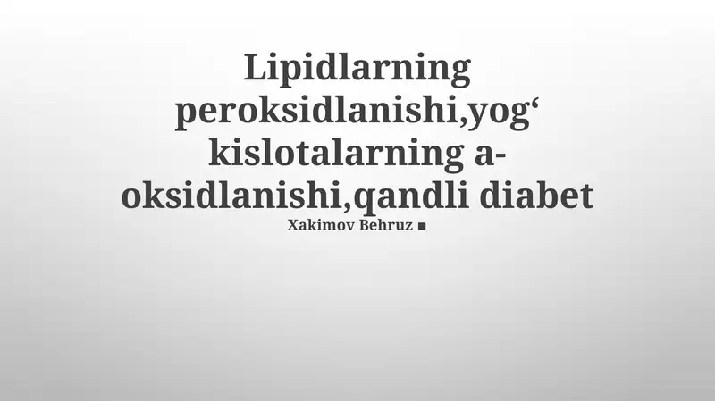 Lipid Peroksidlanishi va Alfa-Oksidlanishning O'zaro Ta'siri