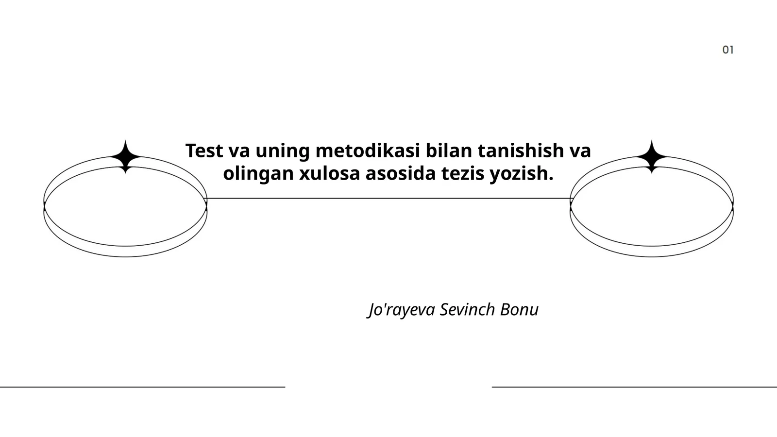 Test va uning metodikasi bilan tanishish va olingan xulosa asosida tezis yozish