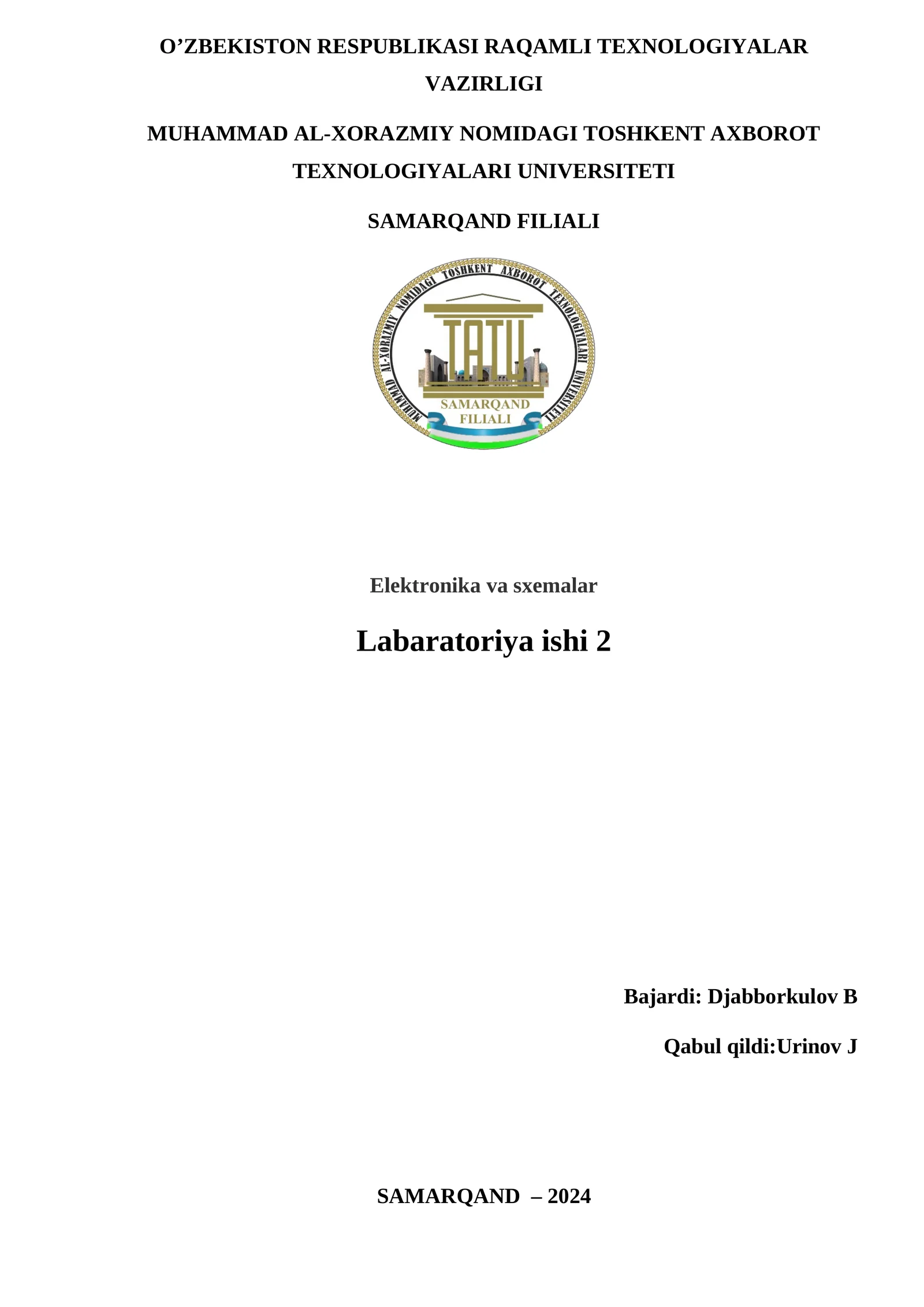 Umumiy baza ulanish sxemasidagi bipolyar tranzistorningning statik Volt-amper xarakteristikalarini tadqiq etish