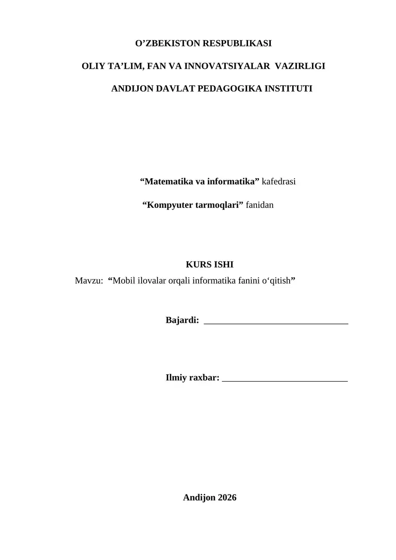 "Mobil ilovalar orqali informatika fanini o‘qitish "