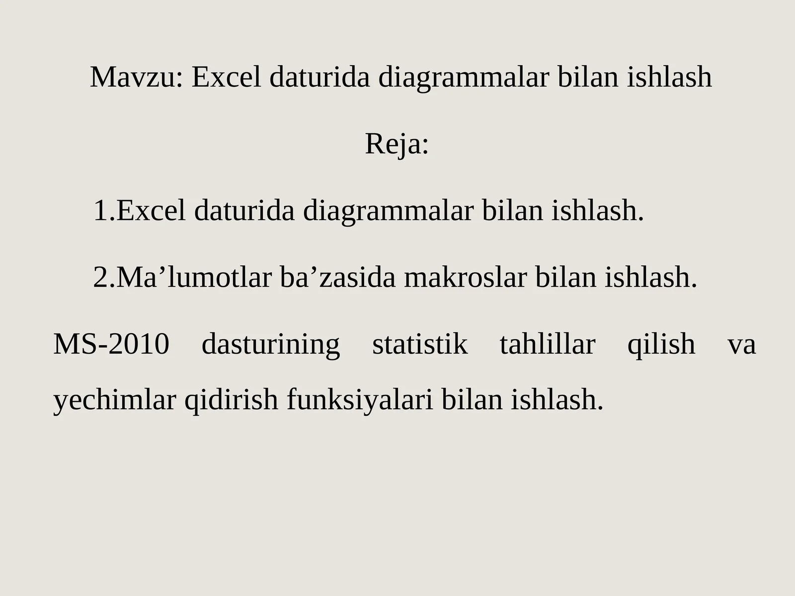 Excel daturida diagrammalar bilan ishlash