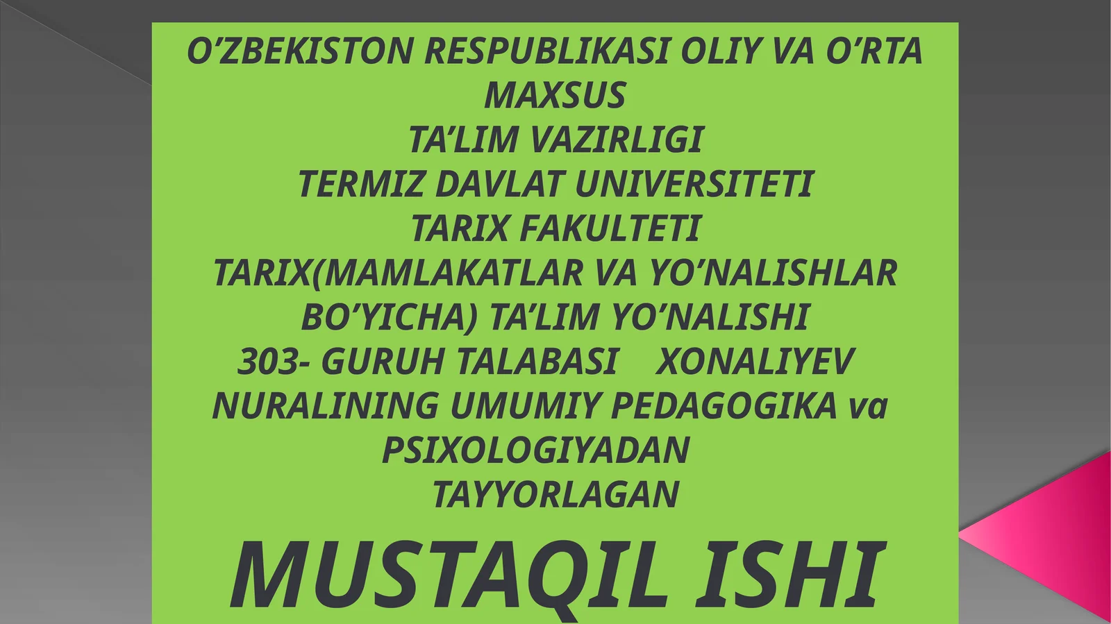 UMUMIY va MAXSUS METODLAR