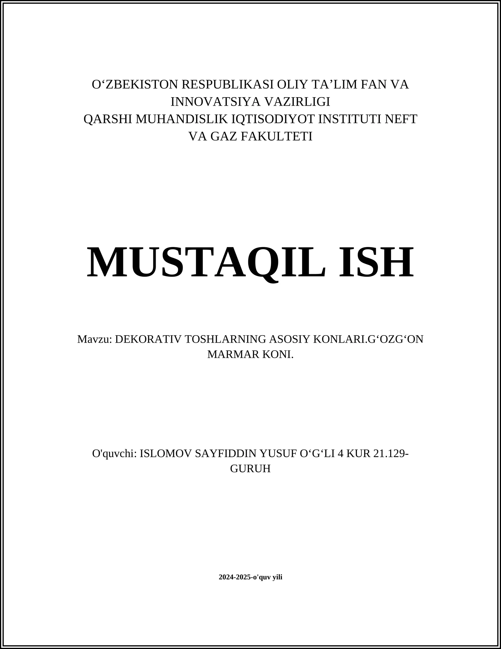 DEKORATIV TOSHLARNING ASOSIY KONLARI.GʻOZGʻON MARMAR KONI