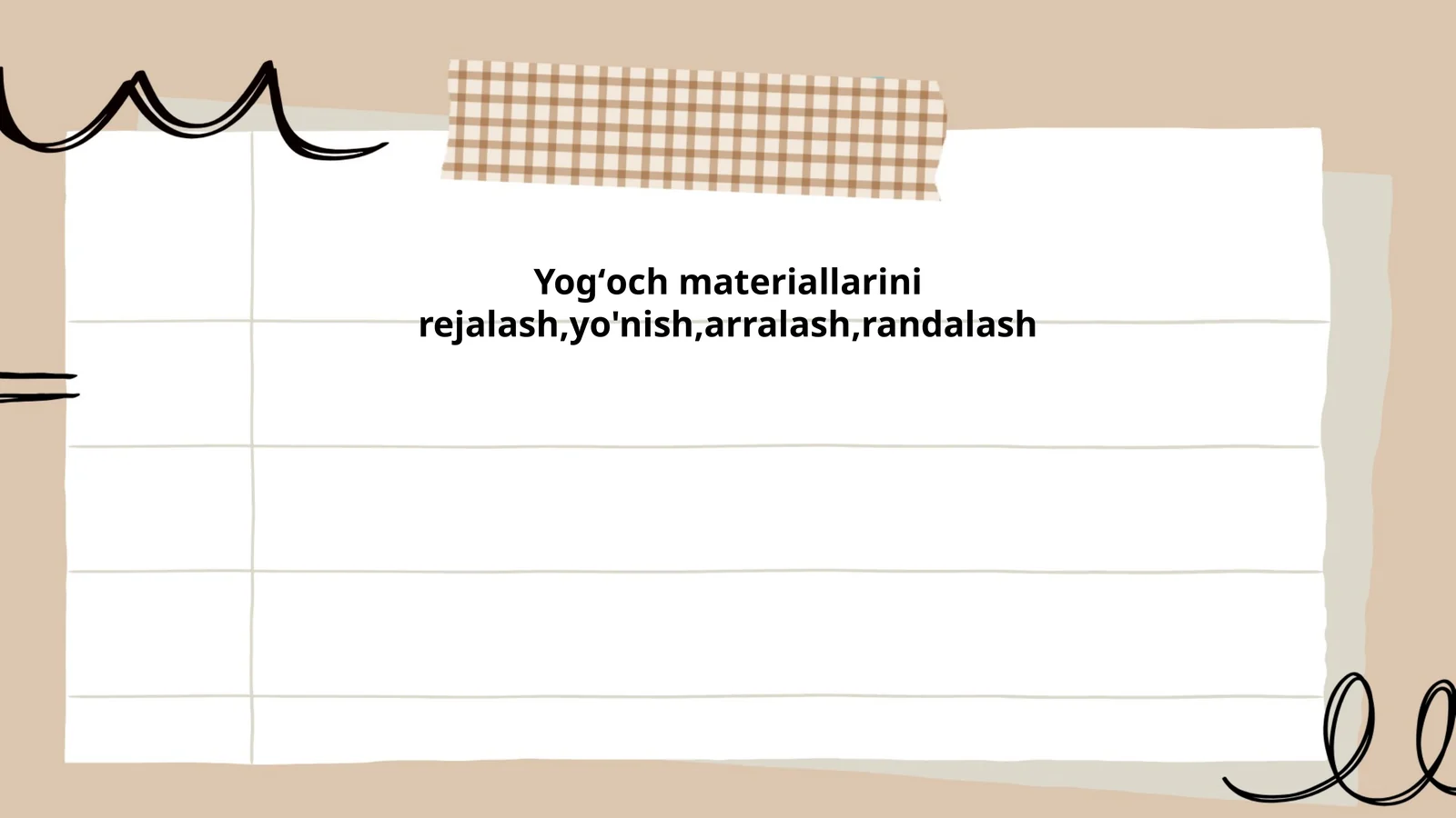 Yogʻoch materiallarini rejalash,yo'nish,arralash,randalash