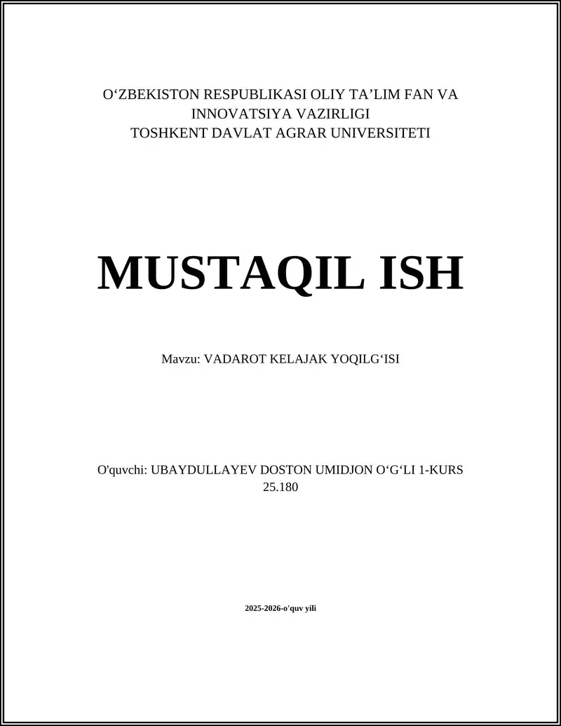 VADOROT KELAJAK YOQILG'ISI