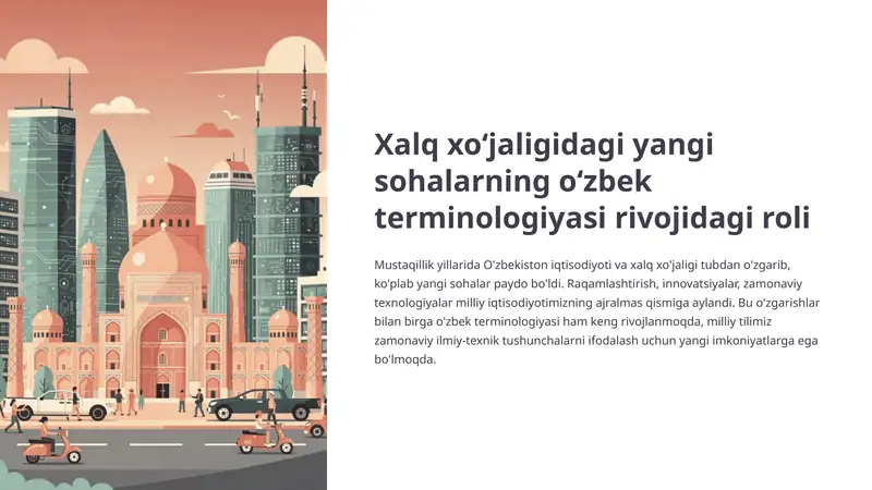 Xalk Rasmi Xalq xo‘jaligidagi yangi sohalarning o‘zbek terminologiyasi rivojidagi roli