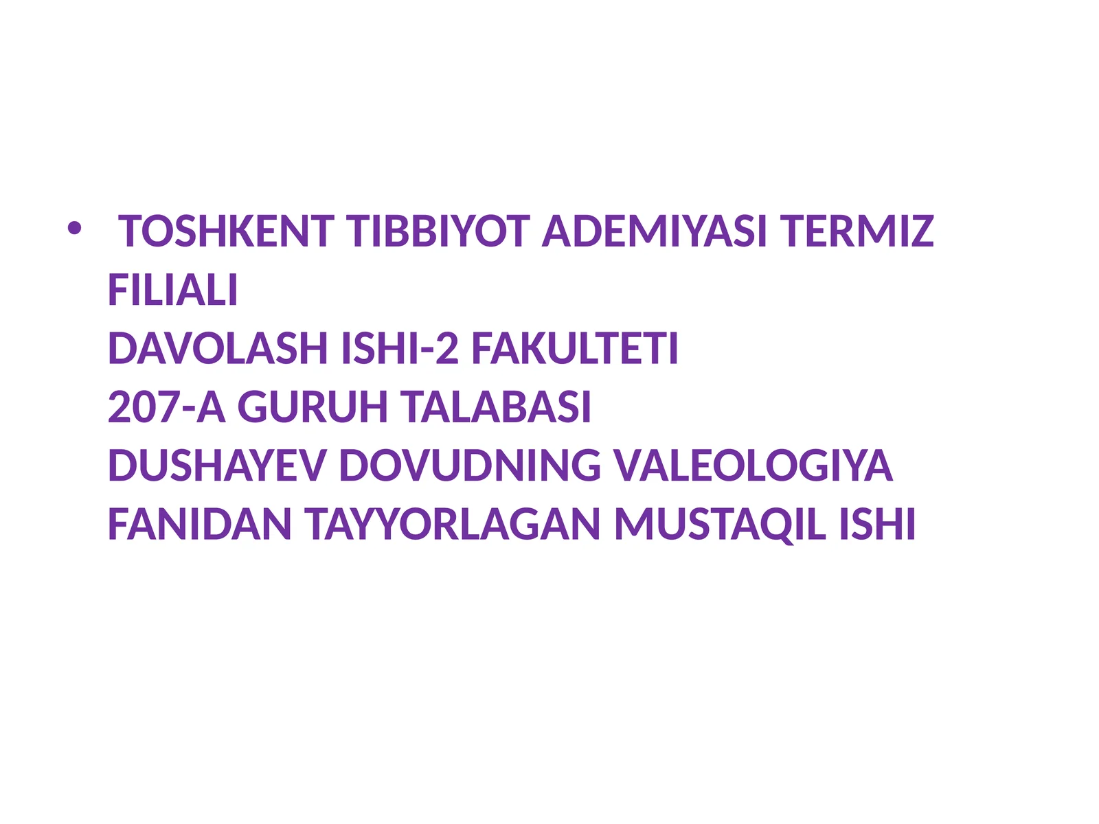 VALEOLOGIYA VA SOG'LUM TURMUSH