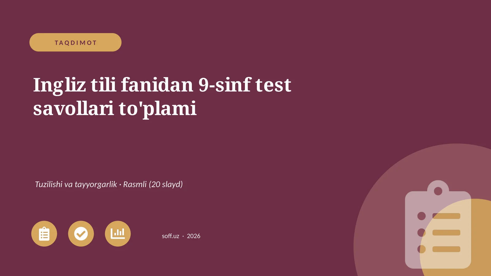 Ingliz tili fanidan 9-sinf test savollari to'plami