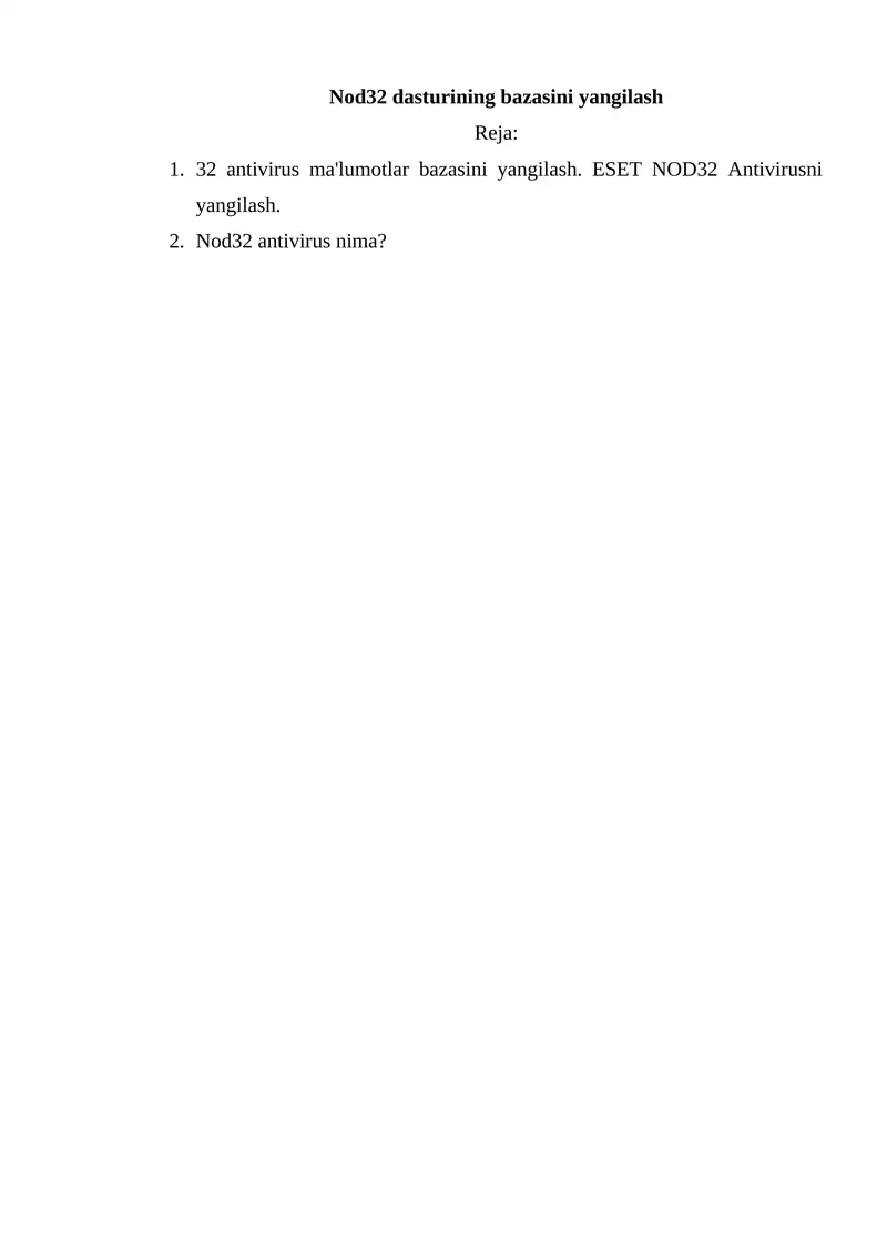 Nod32 dasturining bazasini yangilash