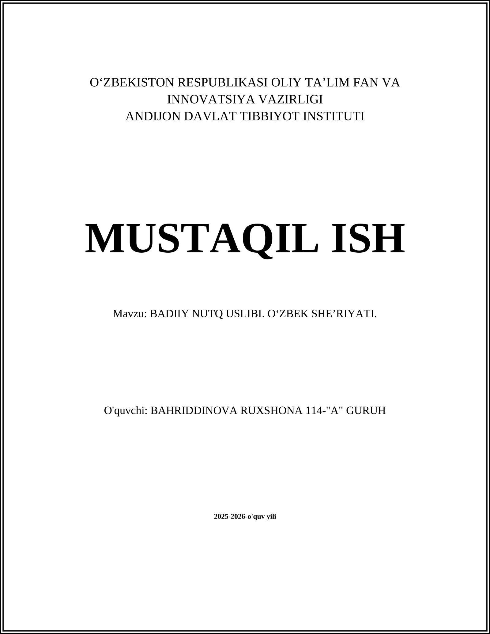 BADIIY NUTQ USLIBI. OʻZBEK SHEʼRIYATI