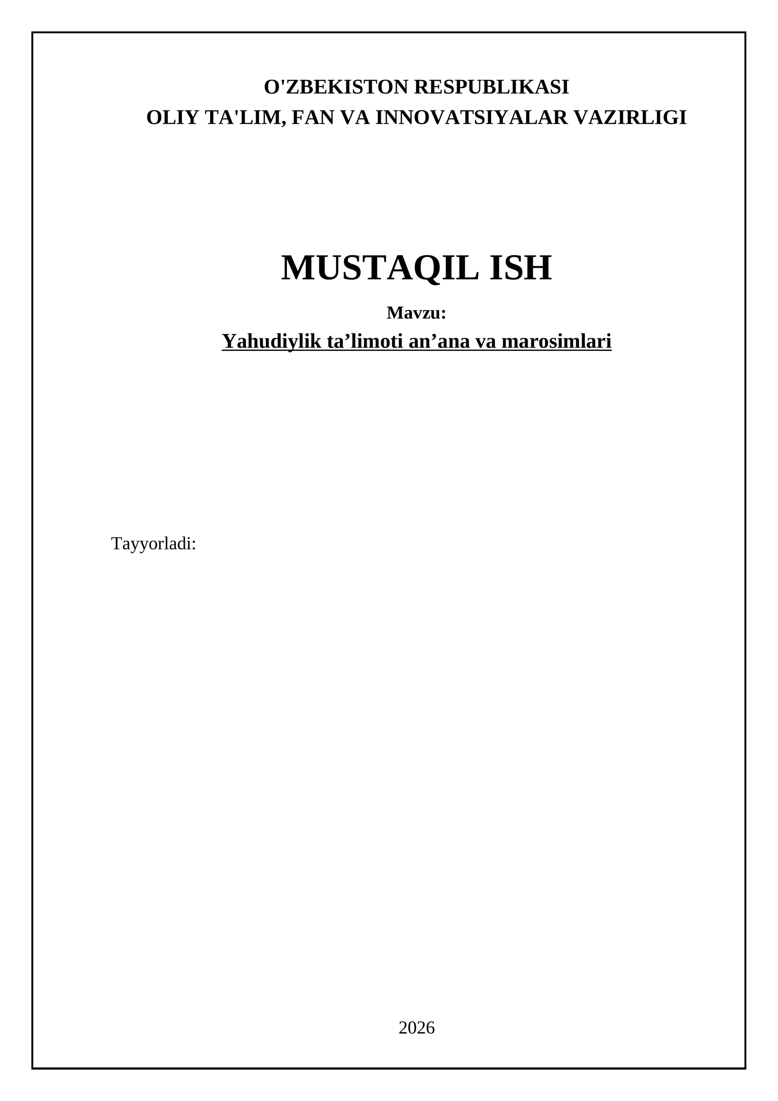 Yahudiylik ta’limoti an’ana va marosimlari