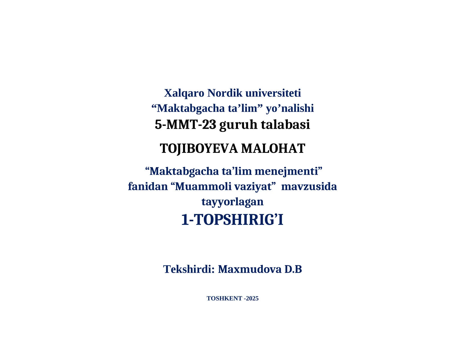 Muammoli vaziyat va javoblar blankasi