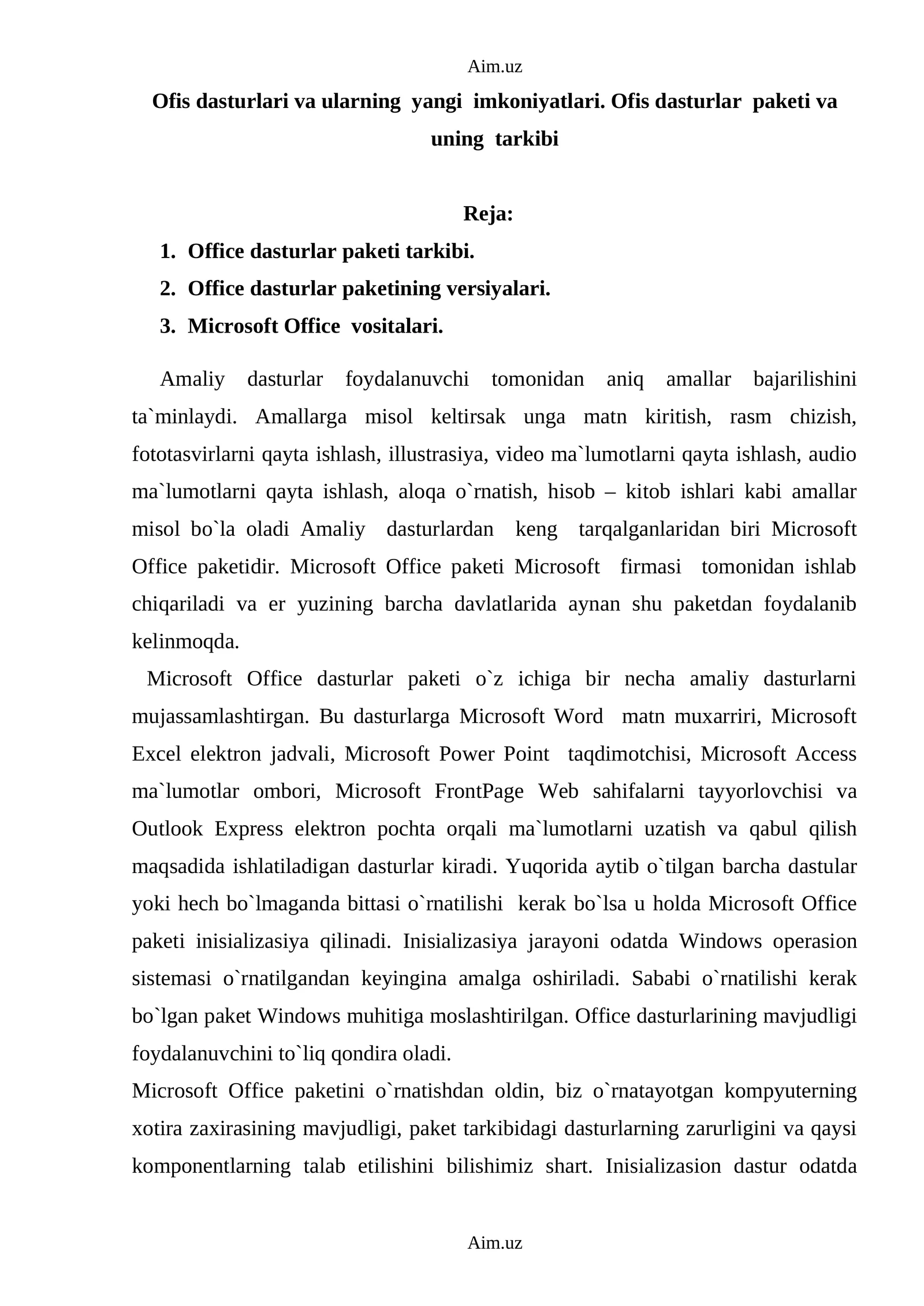 Microsoft Office dasturlar paketi