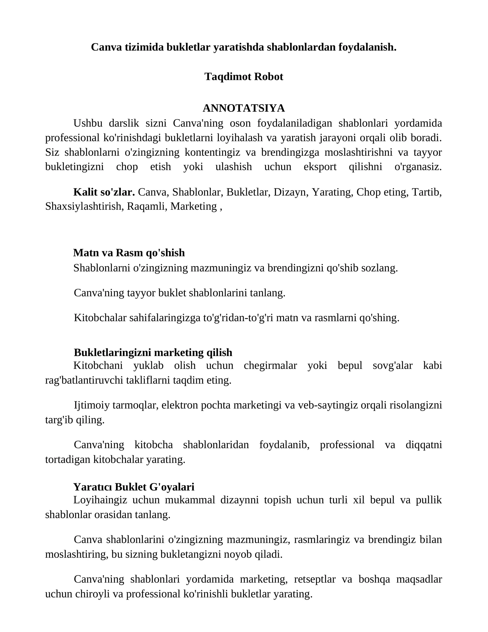 Canva Bukletlar Yaratish
