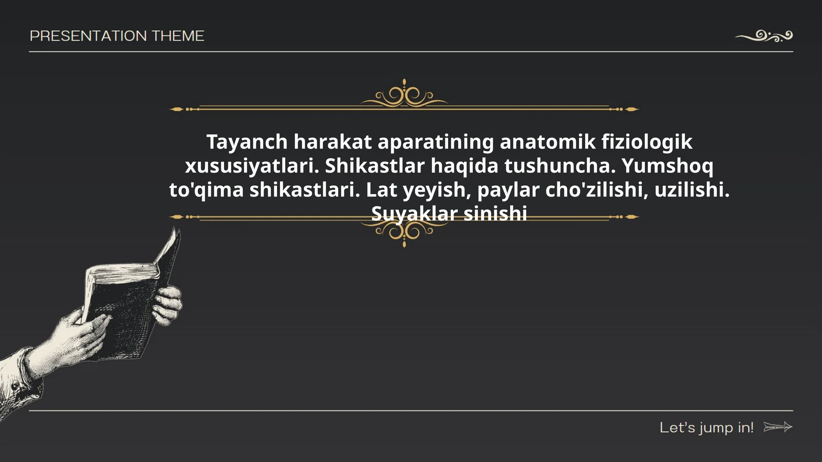 Tayanch harakat aparatining anatomik fiziologik xususiyatlari. Shikastlar haqida tushuncha. Yumshoq to'qima shikastlari. Lat yeyish, paylar cho'zilishi, uzilishi. Suyaklar sinishi