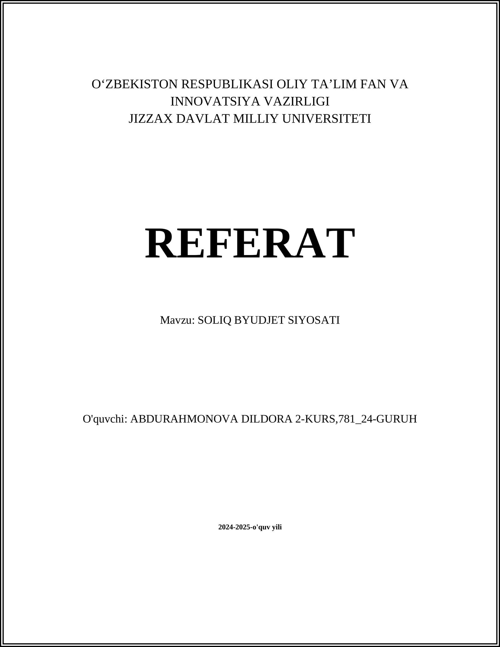 SOLIQ BYUDJET SIYOSATI