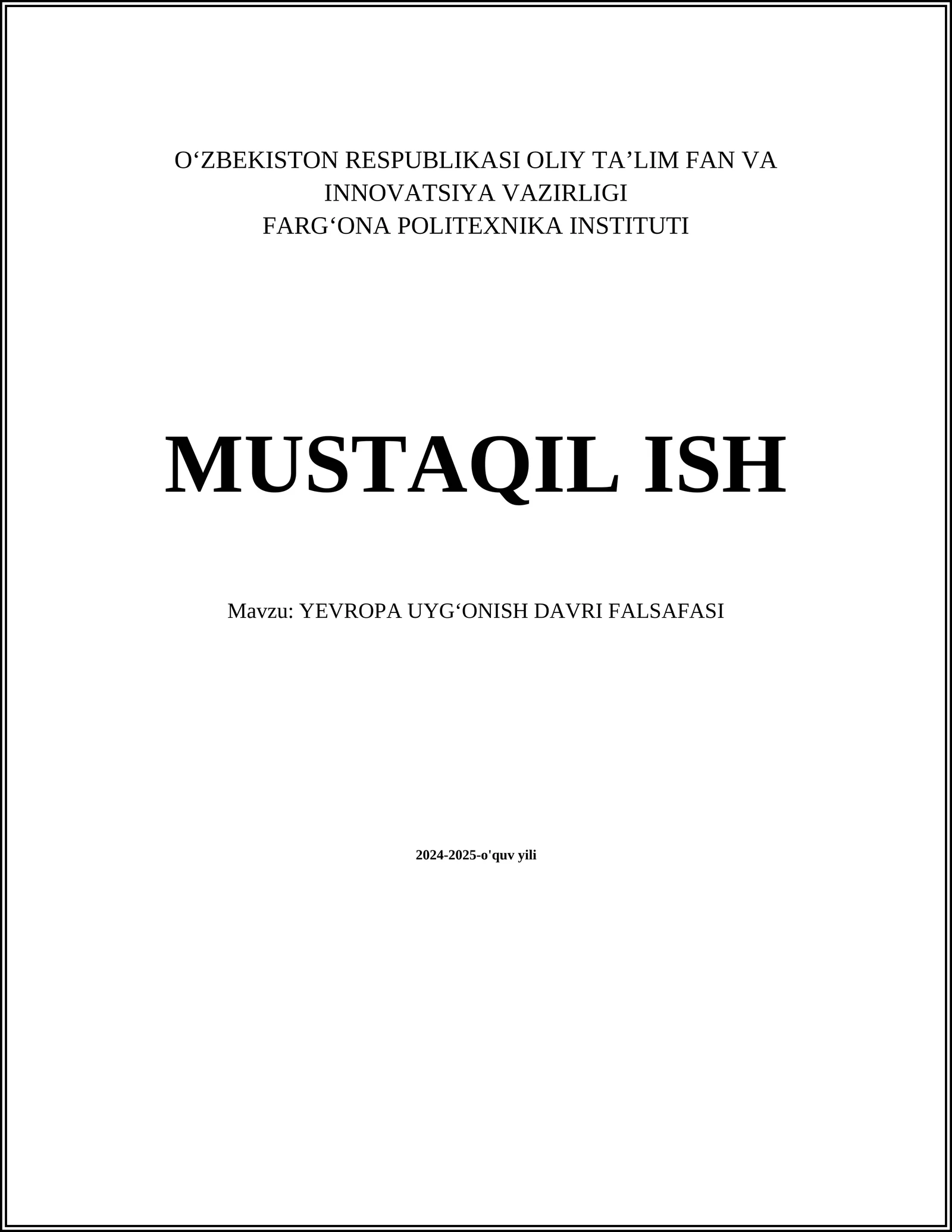 YEVROPA UYGʻONISH DAVRI FALSAFASI