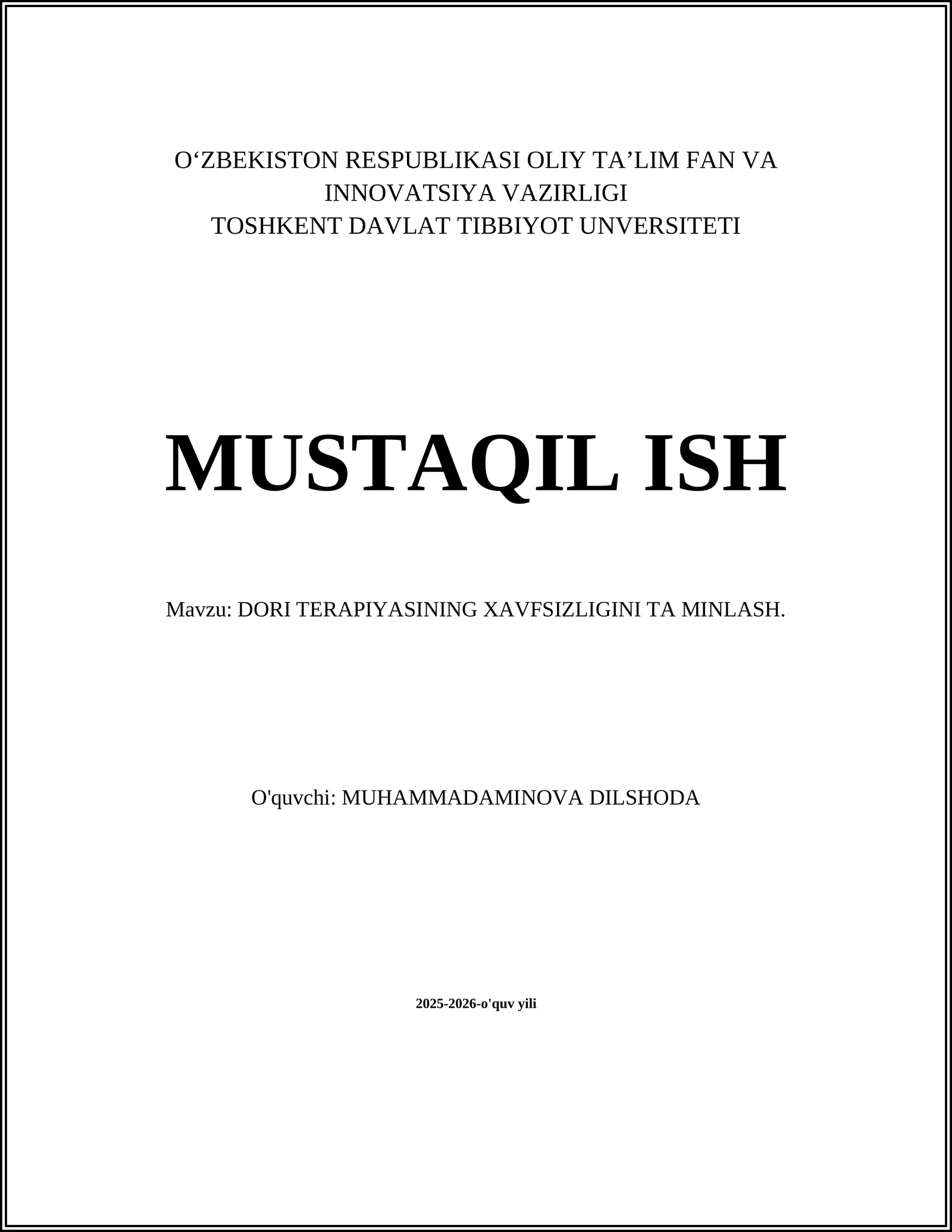 Dori Terapiyasi Xavfsizligi