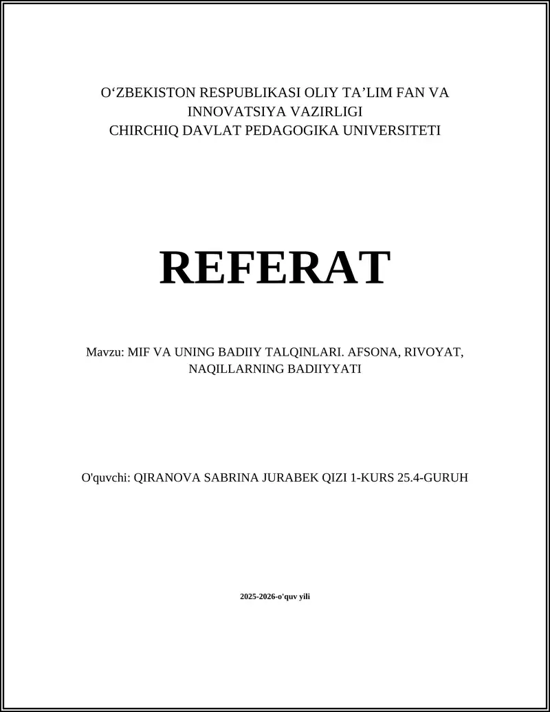 MIF VA UNING BADIIY TALQINLARI