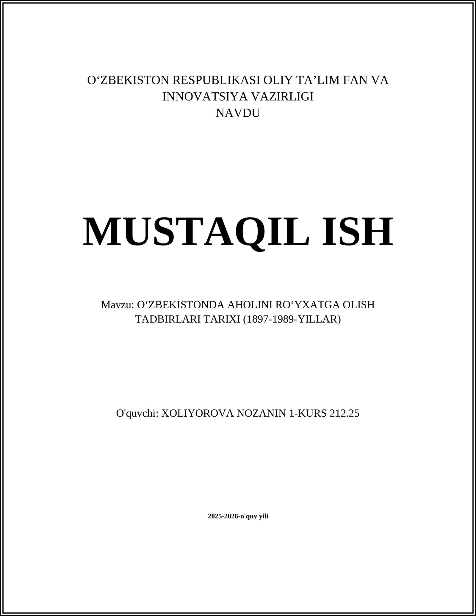 OʻZBEKISTONDA AHOLINI ROʻYXATGA OLISH TADBIRLARI TARIXI (1897-1989-YILLAR)