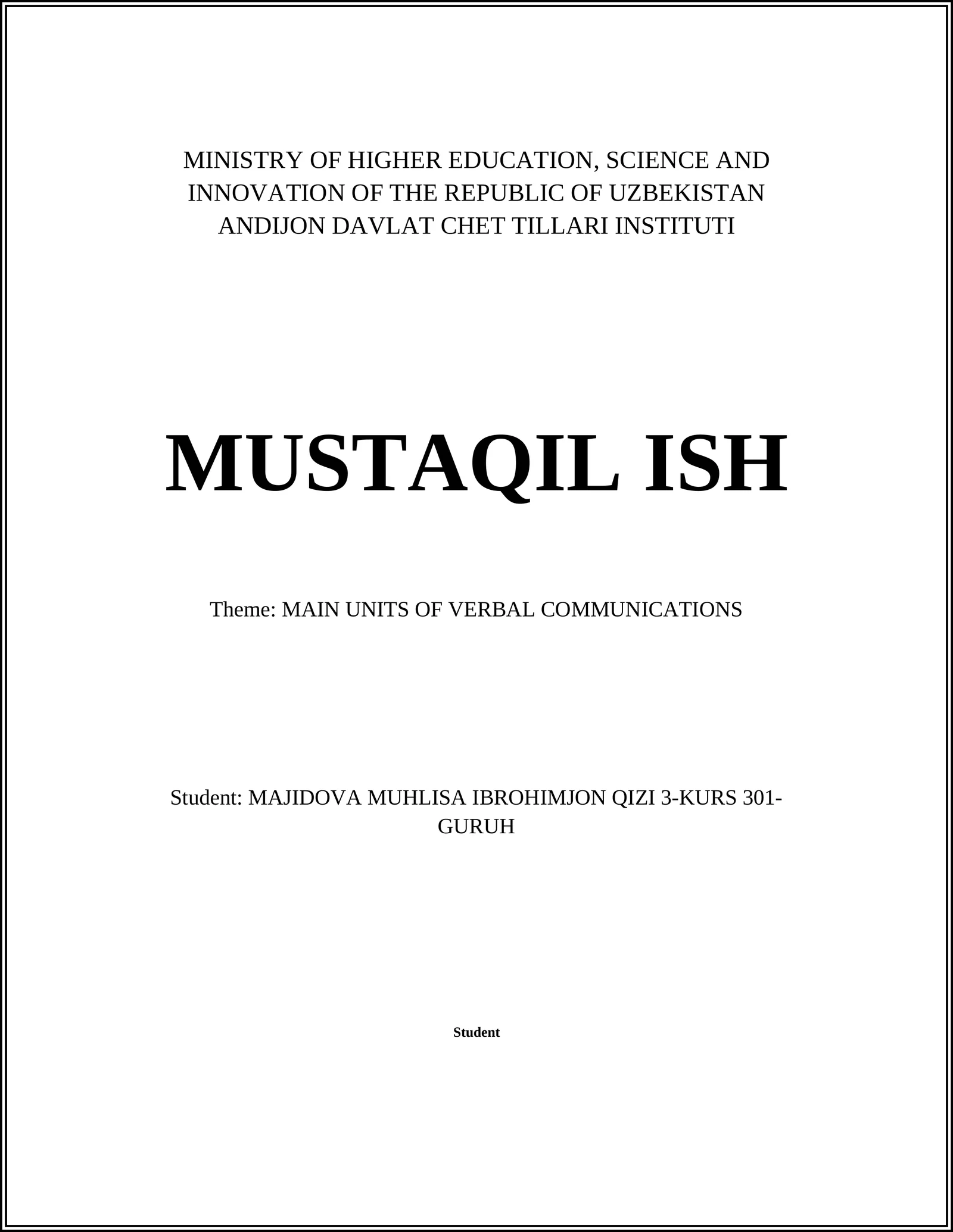 MAIN UNITS OF VERBAL COMMUNICATIONS