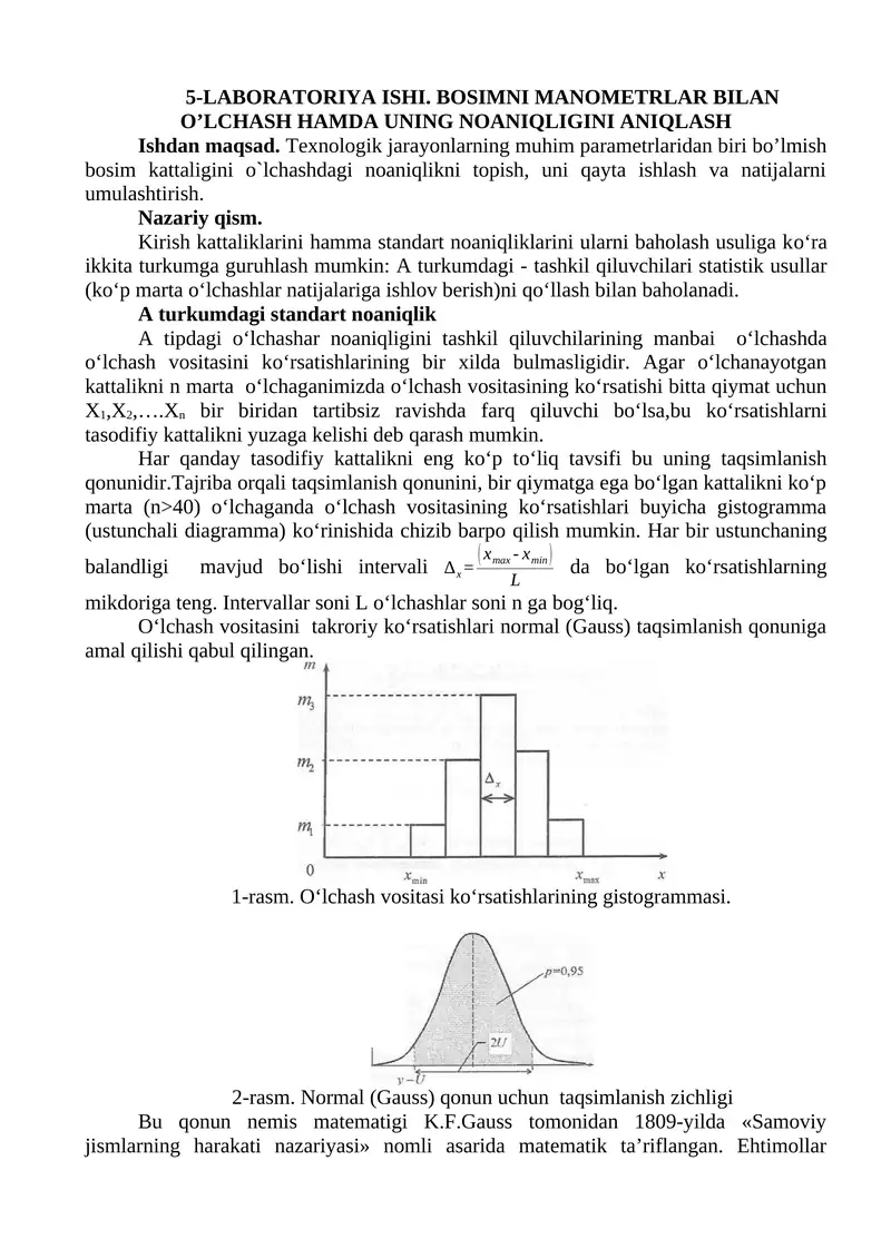 BOSIMNI MANOMETRLAR BILAN O’LCHASH