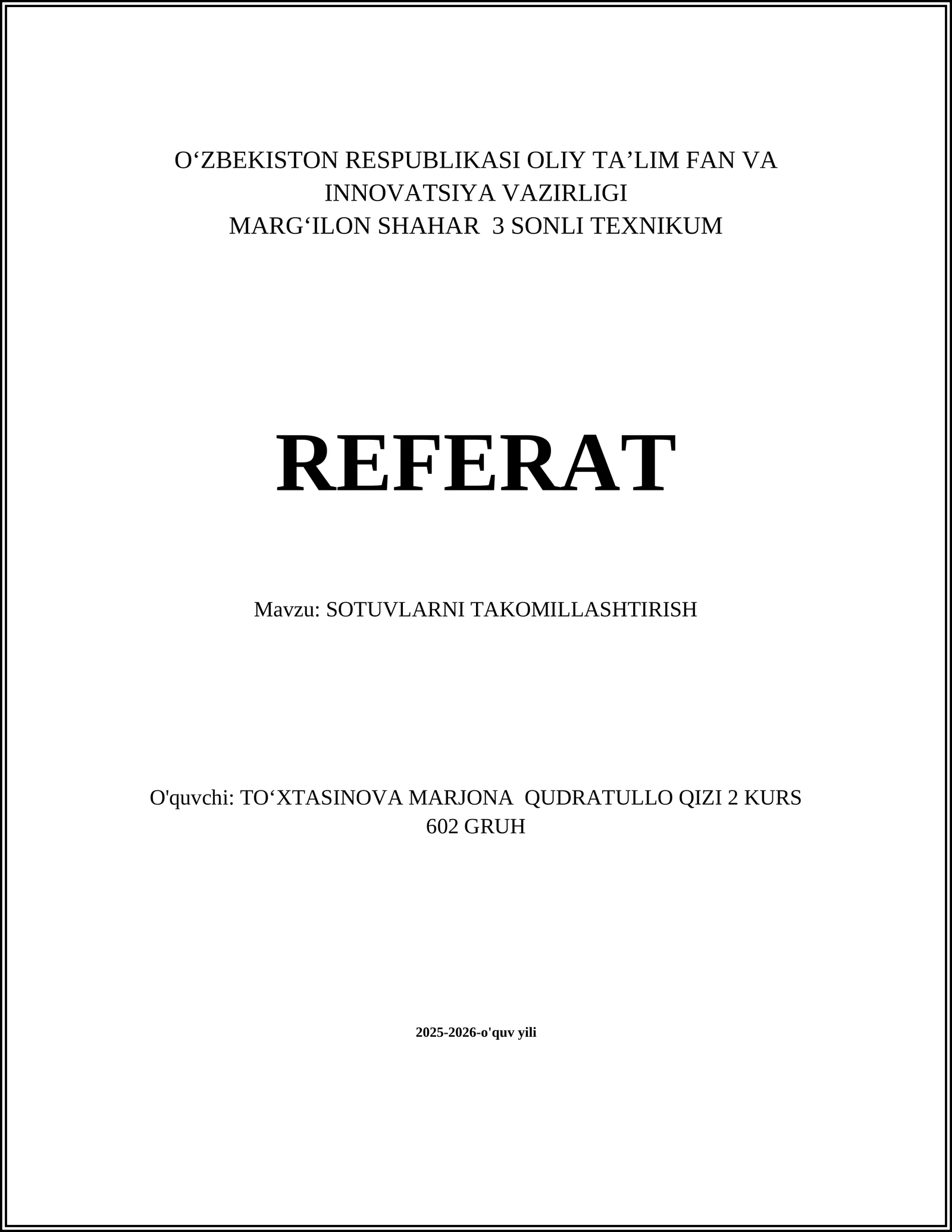 SOTUVLARNI TAKOMILLASHTIRISH