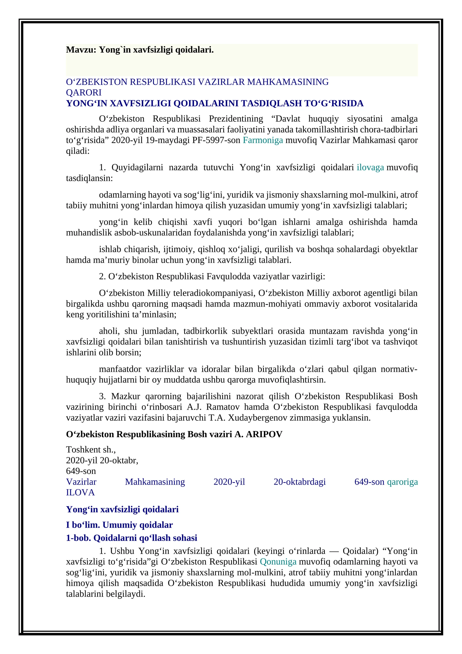 Yong`in xavfsizligi qoidalari