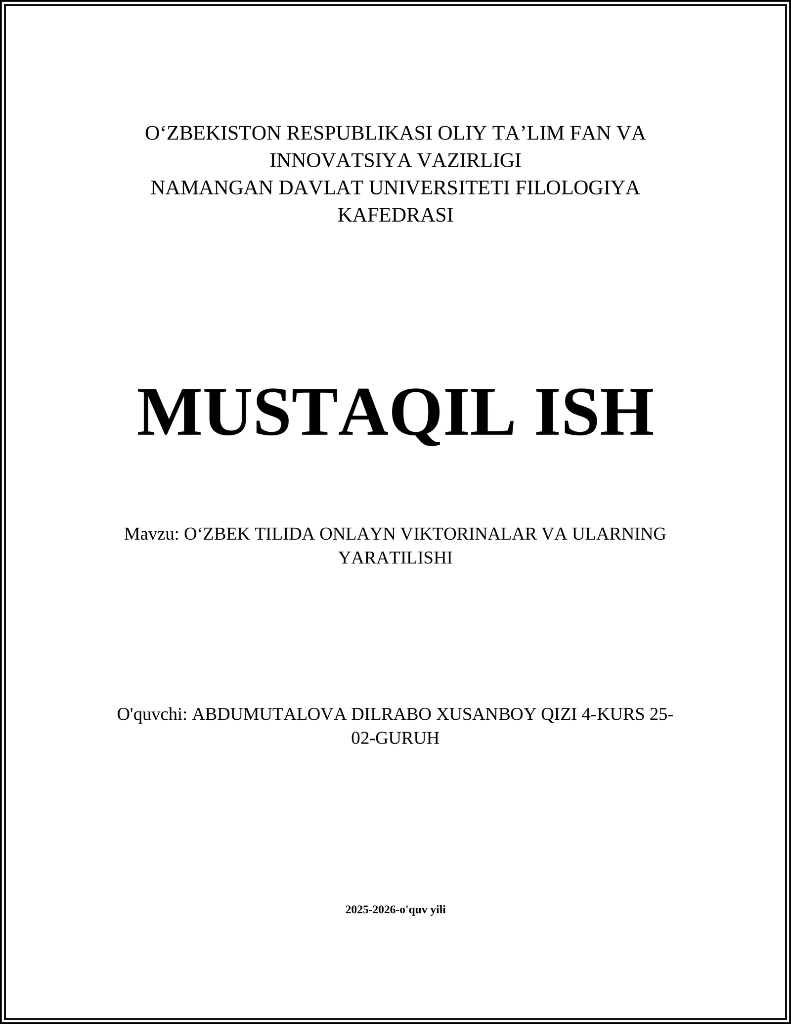 Oʻzbek Tilida Onlayn Viktorinalar Va Ularning Yaratilishi