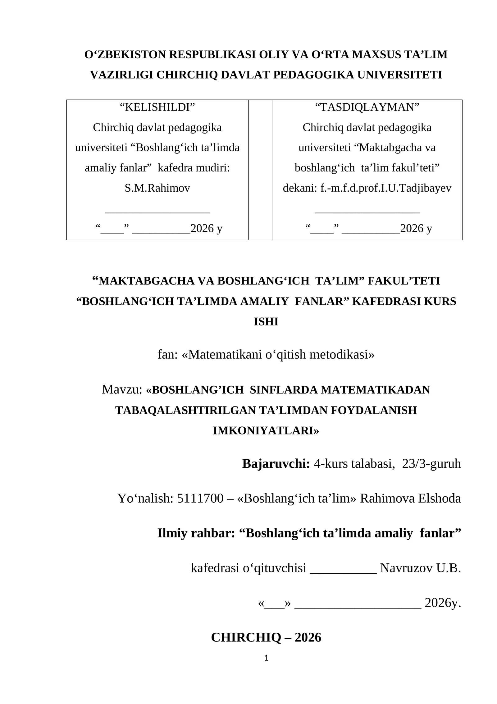 Matematikani o‘qitish metodikasi