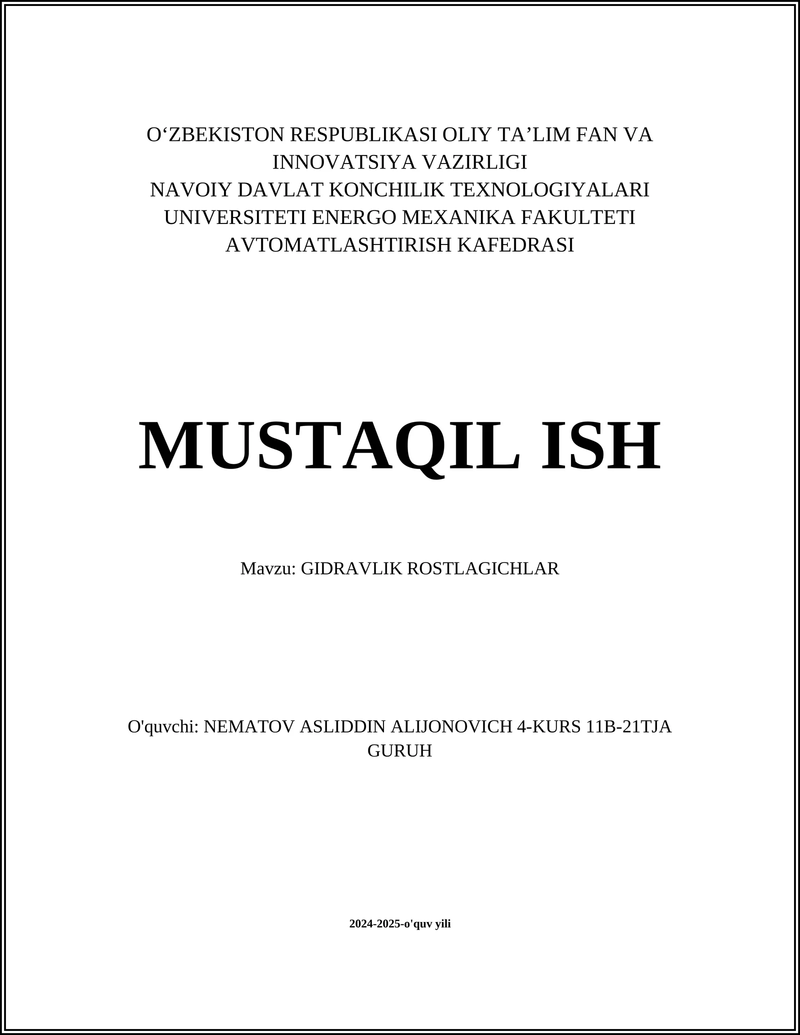 GIDRAVLIK ROSTLAGICHLAR