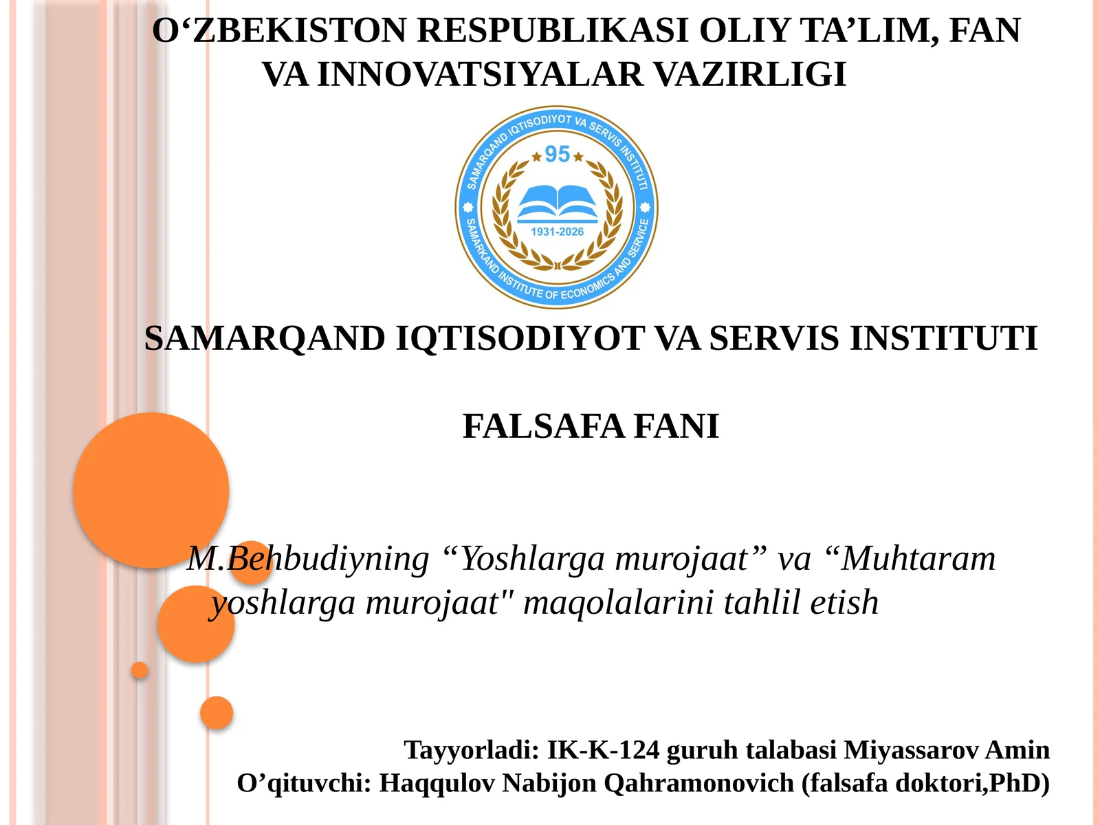 M.Behbudiyning “Yoshlarga murojaat” va “Muhtaram yoshlarga murojaat" maqolalarini tahlil etish