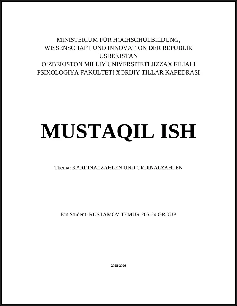 KARDINALZAHLEN UND ORDINALZAHLEN